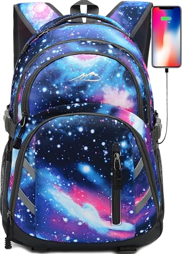ProEtrade Backpack Bookbag for College Laptop Travel Fit Laptop Up to 15.6 inch with USB Charging Port Multi Compartment Anti theft Gift for Women Men (Galaxy)