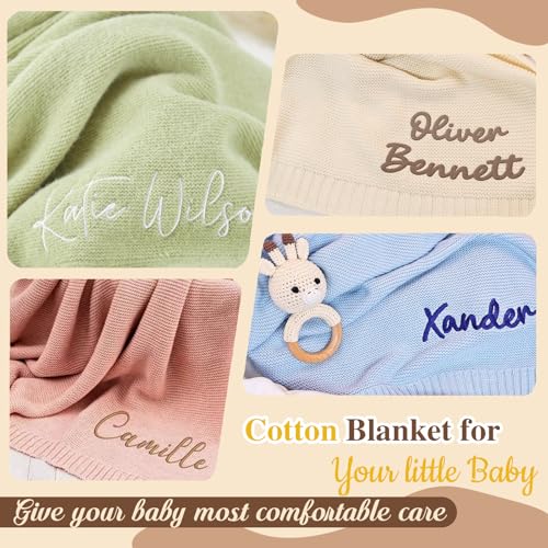 Personalized Embroidered Baby Blanket for Boys/Girls, Cotton Chunky Knit Customized Swaddle with Name, 40 * 30 inches, Handmade Receiving Nursery Blankets, Newborn, Birthday - Image 7