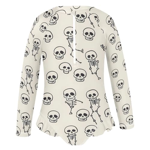 ALAZA Toddler Swimsuit Girl Bathing Suit Swimwear Rash Guard Skeleton Cartoon Style Long Sleeve 3T2