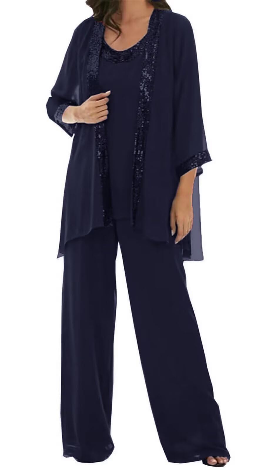 3 Pcs Mother of The Bride Dresses Pantsuit for Wedding 3 4 Sleeves Formal Pants Outfit with Jacket