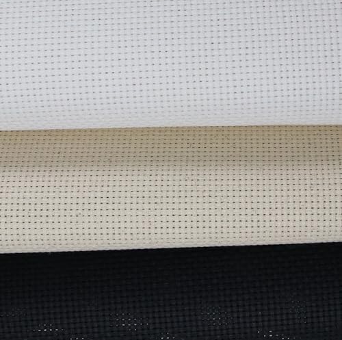 Image of KCS 3 pc of 15 inch x 18 inch(38cmx45cm) Counted Cross Stitch Cotton Aida Cloth Needlework Rolled Fabric Box,11CT,White+Oatmeal+Black