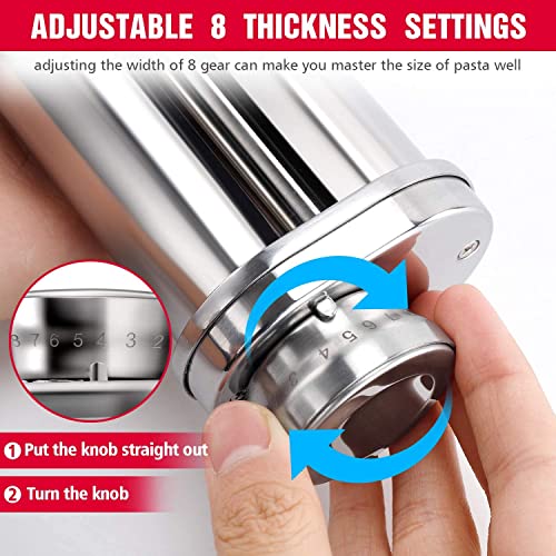 Assiduous Stainless Steel Pasta Maker for Kitchenaid 3-Piece Set, Manual, 8 Settings - Image 4