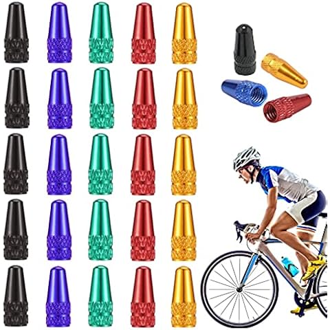 RuiChy 25 Pcs Bicycle Presta Valve Caps, Multicolor Anodized Aluminum Alloy Presta Cycling Valve Caps, French Style Tyre Caps Dust Covers Bike Tire Valve Stem Caps for MTB Road Bicycle Cover
