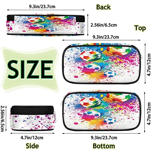 Image of Pardick Watercolor Football Big Capacity Pencil Pen Case Soccer Large Pencil Pouch with Zipper Compartments Pencil Bag for Boys Girls Adults Student Office School Supplies