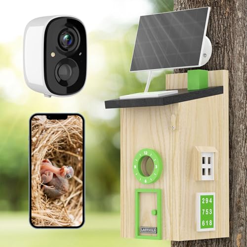 LASTOOLS Solar Bird House with Camera - 2K HD Wooden Smart Birdnest Watch Birds Nesting & Hatching in Real Time, 2.4G WiFi with Camera Inside AI Identify Bird Behavior, Ideal Gift for Bird Lovers