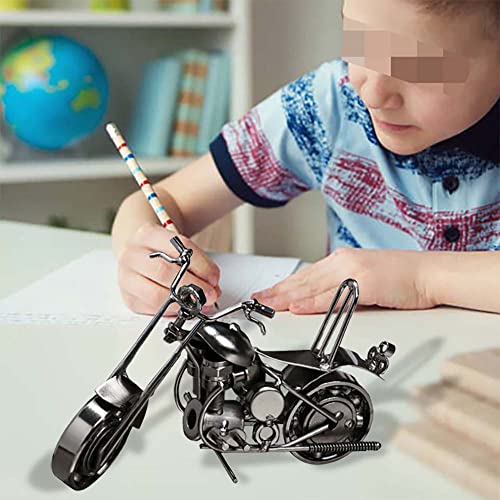 Maigendoo Motorrad Ornament Schmiedeeisen Motorcycle Deko Handmade Skulptur Dekoration Vintage Eisen Kunst Motorrad Modell für Desktop Dekor, Fotografie Requisiten, Kunstsammlung (Silber)