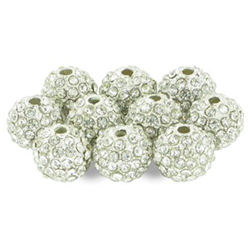 Lot de 10 Perles Style Shamballa Strass Cristal 10 mm - Blanc