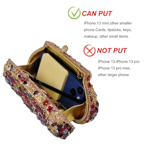 Image of Fancy Vintage Flower Rhinestone Clutch Multicolor Floral Crystal Evening Bag Purse Wedding Cocktail Bag