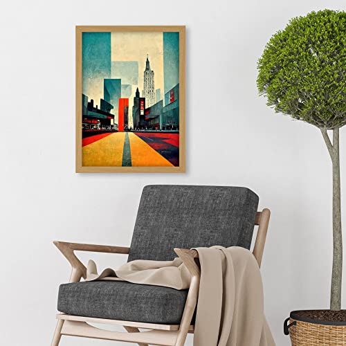 Doppelganger33 LTD Broadway New York City Street Modern Cityscape Artwork Framed A3 Wall Art Print, Framed Light Oak A3, 45.5L x 33W cm - Image 2