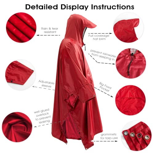 Qianquhui Waterproof Rain Poncho Lightweight Reusable Hiking Hooded Coat Jacket Unisex Raincoat For Hiking Camping Emergency #TOP3