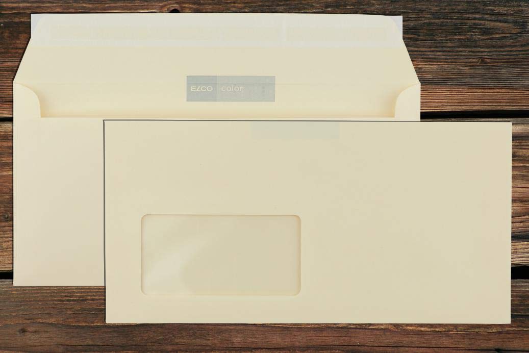 Elco Color Briefumschläge mit Fenster (lasertauglich) / hellchamois-creme / 114x229 mm (DL) / mit Abziehstreifen/haftklebend / 250 Stück
