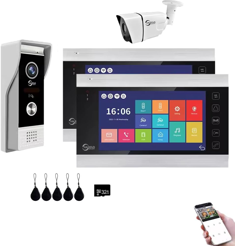 Wired Video Apartment Doorbell Intercom,1080P HD Touch Screen Monitor with Camera,7 Inch Ring Video Doorbell,TUYA WiFi Smart Home Video Intercom,Night Vision,Two-Way Audio (1 Monitor+1 Bell+2 Camera)