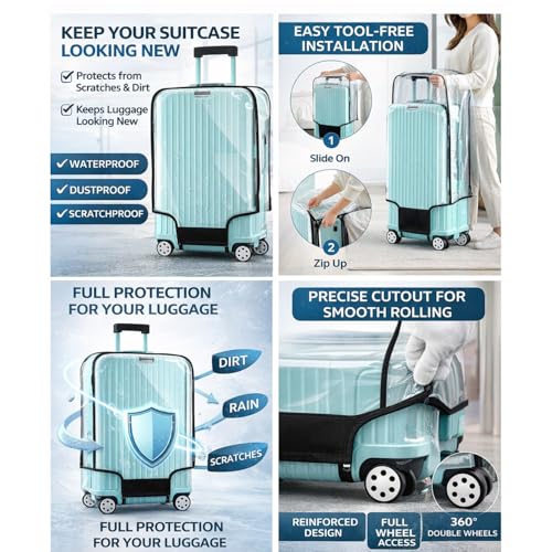 Image of Cover for Hard Luggage Trolley Bags Transparent Protective Covers PVC Fabric Waterproof Clear Suitcase Cover Protectors Travel Dustproof Luggage Sleeve (30 INCH)