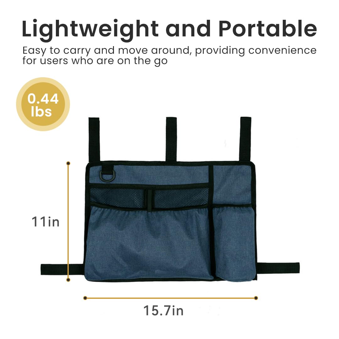 Wheelchair Side Bag with Cup Holder, Multi-Pocket Design with Durable Armrest Pouch for Wheelchairs, Walkers, Rollators, and Scooters - Blue
