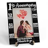 1 Years Anniversary Picture Frame, 1 Years Anniversary, 12 Months of Love - Wooden Tabletop Photo Frame With Stand, 1st Wedding Marriage Anniversary Idea For Boyfriend Girlfriend Husband Wife, A23
