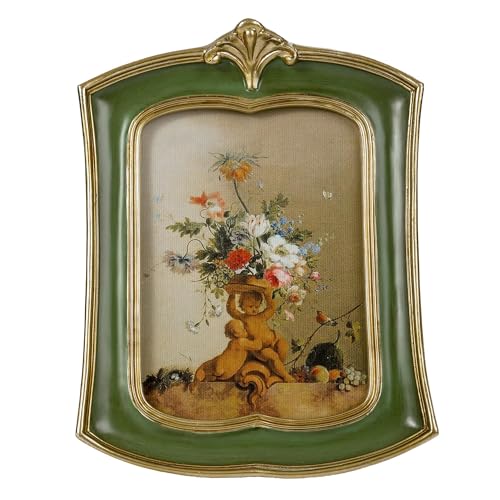 Kangce Vintage Picture Frame 5x7 Antique Ornate Photo Frame Tabletop and Wall Hanging Old-Fashioned Style, Decorative Retro Design Home Decor, Photo Gallery, Art, Green