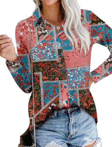 Image of Magritta Women's Shirts Fashion Casual Loose Fit Long Sleeve Button Down Lightweight Collared Blouse Tops
