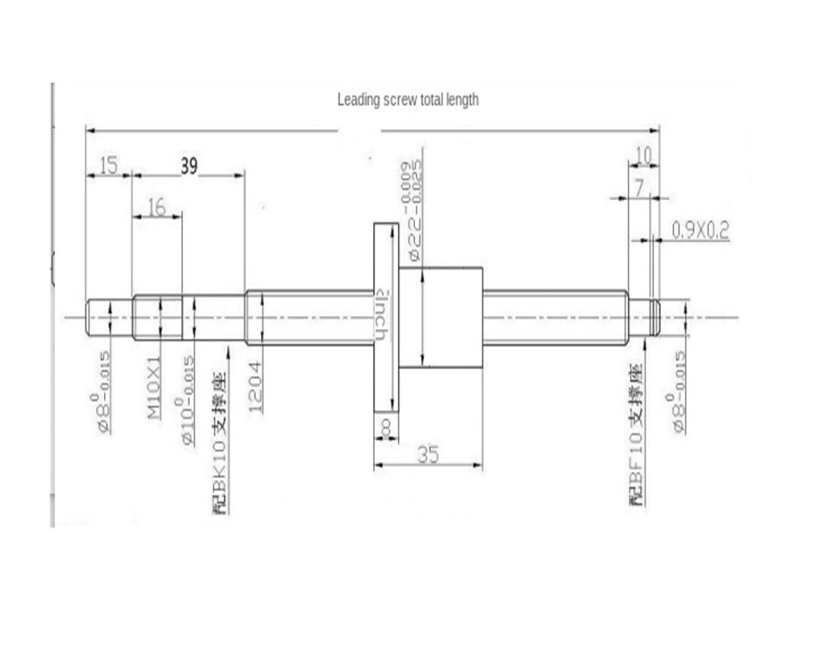 vite a ricircolo di sfere Vite a ricircolo di sfere 1204 lavorata SFU1204 200 300 500 600 800 a C7 da 1000 mm con dado singolo for parti CNC(260mm With nut)