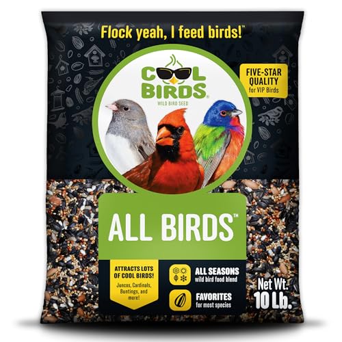 Cool Birds All Birds Wild Bird Seed – 10 lb. Classic Blend with Black Oil Sunflower, White Millet, Safflower, Peanuts & Sunflower Hearts – Balanced Bird Food for Outside Feeders