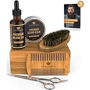 Naturenics Premium Beard Grooming Kit for Mens Care - 100% Organic Unscented Beard Oil, Beard Brush, Dual Teeth Comb, Mustache & Beard Balm Butter Wax, Barber Scissors with Bamboo Gift Set & eBook