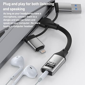 Coverzone Lightning Type-C USB Girişli 3.5mm Hi-Fi Ses Dönüştürücü Adaptör | DAC Çipli Harici Ses Kartı | Kulaklık Mikrofon Destekli | Canlı Yayın Vlog PC Telefon | ZR1206