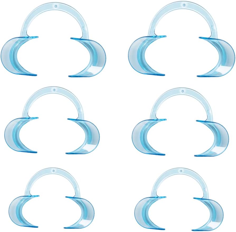 Dental Cheek Retractor, 6PCS(2 Small+2Medium+2 Large) C-Shape Mouth Opener for Teeth Whitening (Blue)