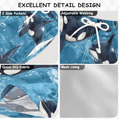 Boys Beach Board Shorts Orcas Whale Sea Swim Trunk Teen Swimwear 8-16Y Multicolor3