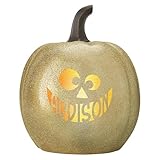Let's Make Memories Personalized Jack o Lantern Pumpkin - Light Up Pumpkin Decor Outdoor - Halloween Pumpkin Decorations Outside or Inside - Custom Name - Large - Gold Glitter - Silly