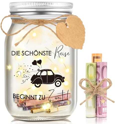 Hiipeefeel Geldgeschenk Hochzeit Hochzeitsgeschenke für Brautpaar, LED Flaschenlicht Spardose, Verlobungsgeschenk für Beide, Flitterwochen Hochzeitsreise Geschenk für Braut Bräutigam