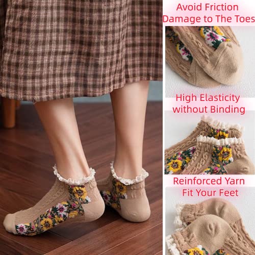 Womens Floral Socks Vintage Low Cut Ankle Socks For Women Cotton Casual Crew Socks Gifts For Women(Floral Socks-5 Pairs Black Combo) #TOP1