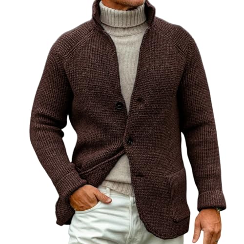 ADHOWBEW Men's Cardigan Sweaters Fashion Long Sleeve Casual Stand Collar Warm Big and Tall Cable Knit Sweaters