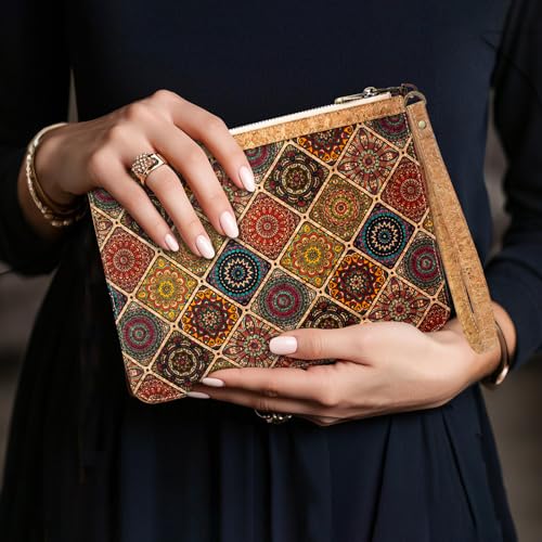 Image of boshiho Natural Cork Clutch Wristlet Wallet Cell Phone Card Holder Coin Purse Bag