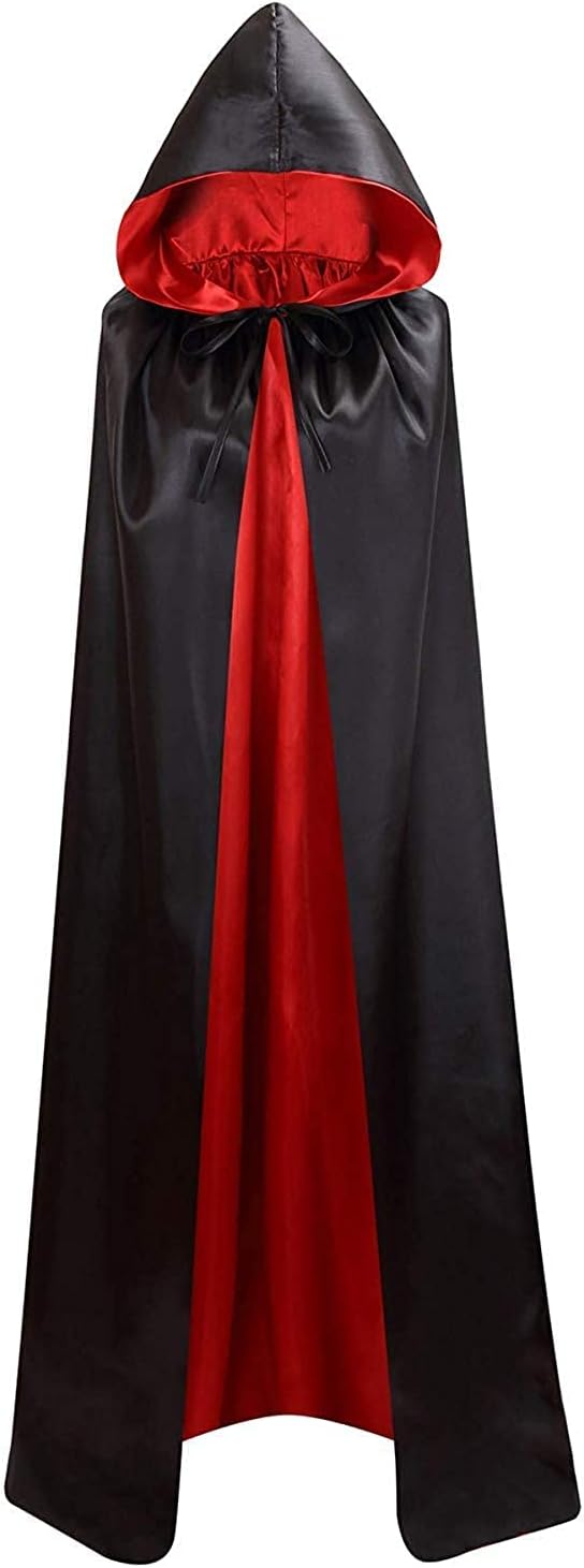 Partysanthe Polyester Vampire Cloak Cape Robe Stand Up Collar Red Black Reversible Halloween Costume Carnival Cosplay 140Cms Size Height