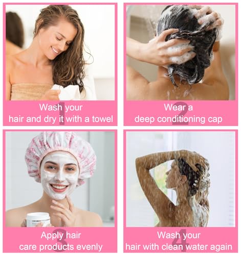 2 Pcs Steam Cap, Pink Heating Cap with Double Layer, Waterproof & Reusable for Shower, Hot Oil Treatment & Hair Steam Therapy - Thumbnail 3