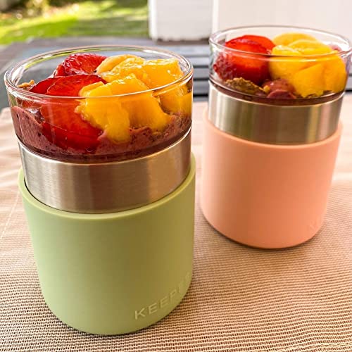 Keepee Insulated Tumbler With Glass Insert - Reusable Glass Coffee Cup - Insulated Glass Travel Mug With Lid - Dishwasher Safe - 10Oz Pink #TOP6