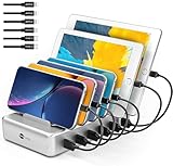 Charging Station for Multiple Devices - 6 Port Multi USB-A Charger Stations Multi-Device Organizer Charging Dock for iPhone iPad Android Cell Phone Tablets with 6 Mixed Cables Included(UL Certified)
