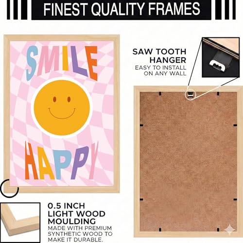Image of BLINKART Smile Happy Aesthetic Modern Art Walls With Frame | Natural Wood Texture | Living Room Bedroom Office Wall Decoration | Poster Home Decor Frames Wall Bedroom | 12x8 Inches (D70)