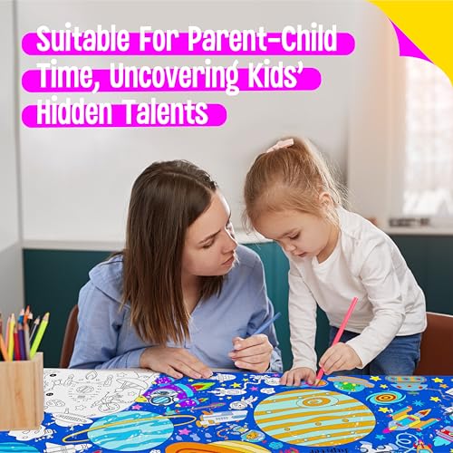 Image of Universe Coloring Poster, Large Coloring Activity Paper 75 inch x 31 inch Jumbo Size Space-themed Paper DIY Painting Drawing Banner /Tablecloth for School, Wall Decor