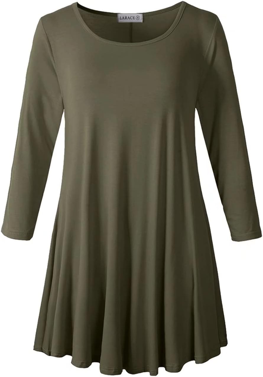 LARACE 3/4 Sleeve Shirts for Women Plus Size Tunic Dressy Top Loose Fit Flare T-Shirt