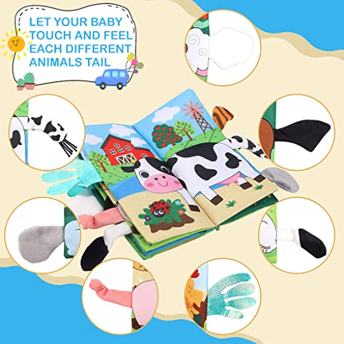 Image of PATPAT 3D Baby Cloth Book,Cute Farm Animal Theme Soft Cloth Books, Sensory Book,6 Pages Early Development Baby Cloth Book for Baby Toddler 3-18 Months (Farm Tails Cloth Book) Yellow