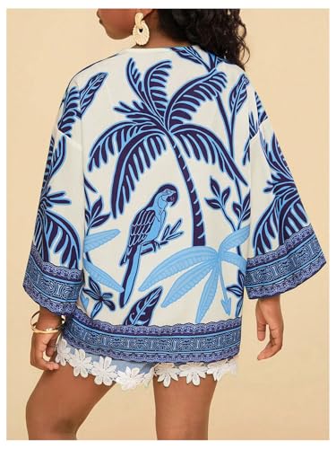 Verdusa Girl's Boho Tropical Beach Cover Up Open Front Long Sleeve Vacation Kimono Shirt2