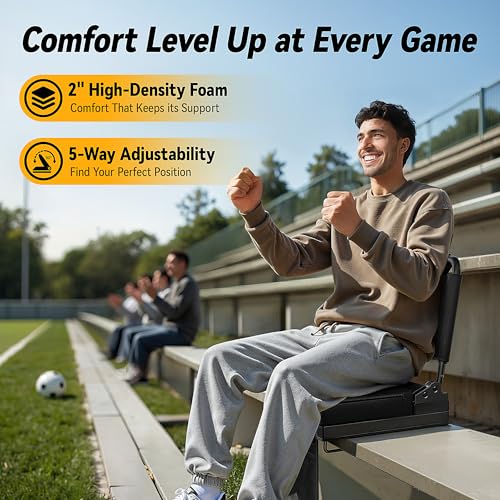 Heated Stadium Seats with Back Support for Bleacher, Portable 5-Angle and Adjustable Height Thick Cushion Seat with Cup Holder Storage Bag, Includes Shoulder Strap, Used for Sports Events and Concerts