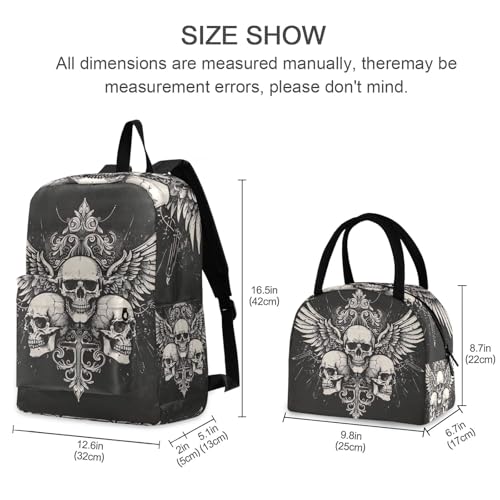 Backpacks, Skulls Wings Black Waterproof Insulated Cooler Bag, Girls Bookbag with Lunch Box2