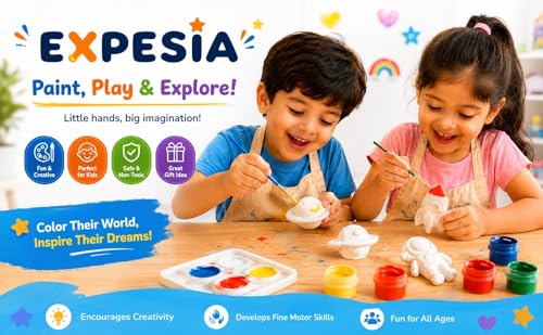 Image of EXPESIA Space Painting Kit for Kids, DIY Ceramic Paint Set, Rocket, Astronaut and Planet Figures, Arts and Crafts, Ages 3 Plus