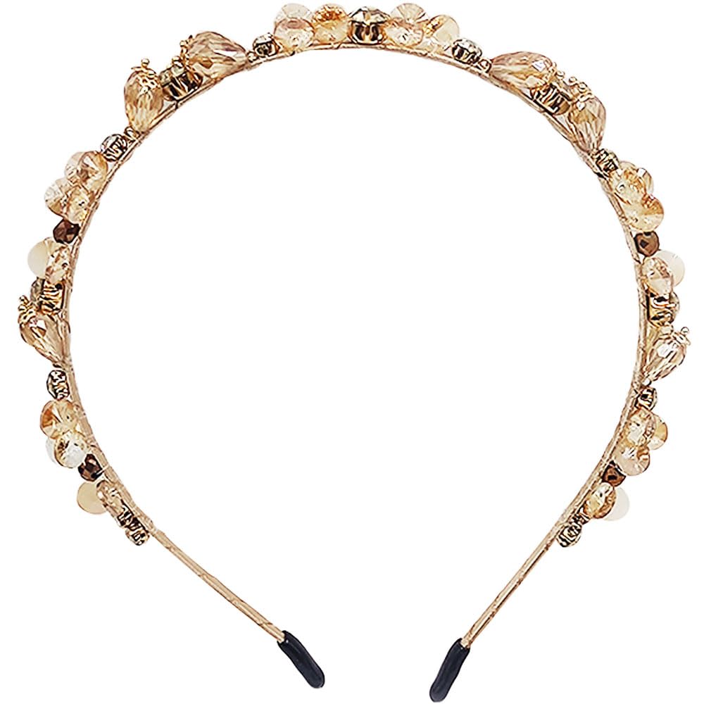 SUNSK Diadema de diamantes de imitación con lado de cristal, diadema de moda con estrás, banda elástica para el pelo, diadema para mujer, decoración para mujeres y niñas (dorada)