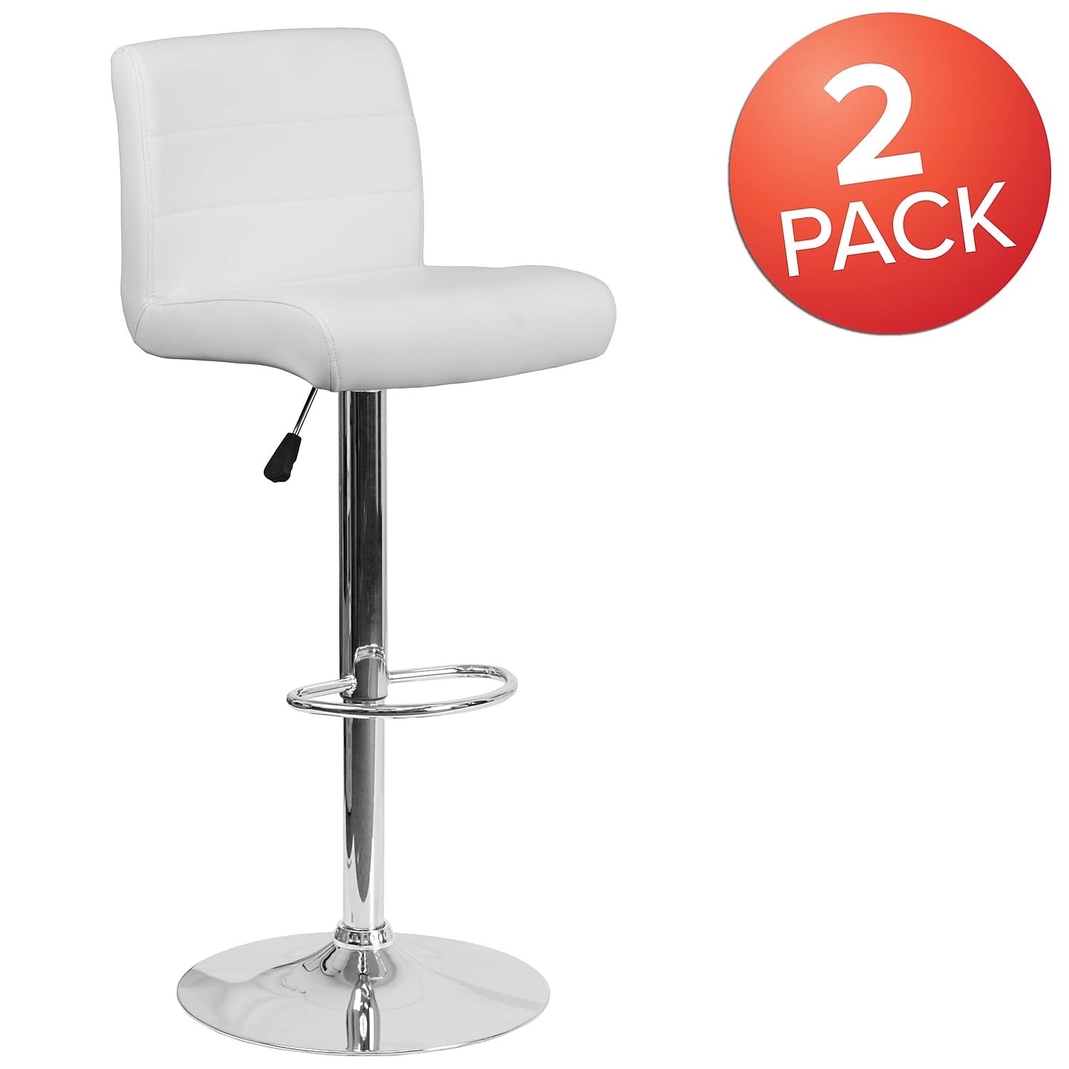 Flash Furniture Marietta - Set di 2 sgabelli da Bar in Vinile, Altezza Regolabile, con Seduta arrotolata e Base cromata, Colore: Bianco