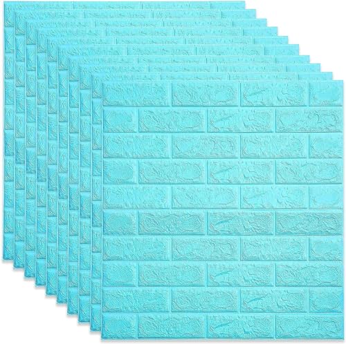 Image of Self-Adhesive Waterproof PE Foam 3D Wall Panels Wallpaper Sticker for Bathroom, Living Room, and Home Decoration (70 x 77cm, Appx. 5.8Sq Feet) (100, Blue)