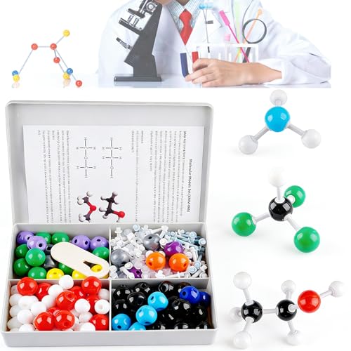 Poweka Modello Molecolare di Chimica 240 Pezzi, Kit di Struttura di Biochimica di Base, Kit di Molecole Organiche per Insegnanti Studenti Scienziato Classe di Chimica