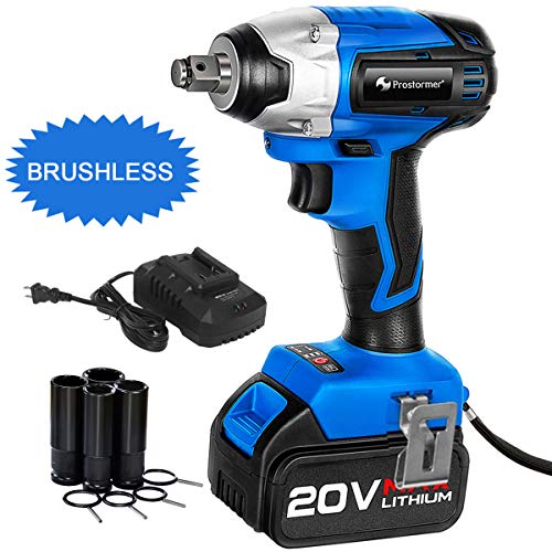 Brushless Cordless Impact Wrench 1/2-Inch, PROSTORMER 20V Max Lithium Battery Powered Impact Wrench