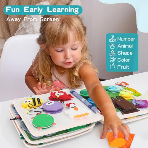 Image of Montessori Busy Board for Toddlers, Soft Activity Book for Fine Motor Skills, Counting, Cognition, Sorting Matching, Travel Toys for Airplane Car, Gift for Girl Boy 2-4 Years Old (Lion)